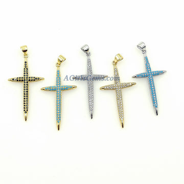 CZ Pave Gold Cross Charms, Silver Blue Turquoise Charms #448, Black Pave Cross for Necklace